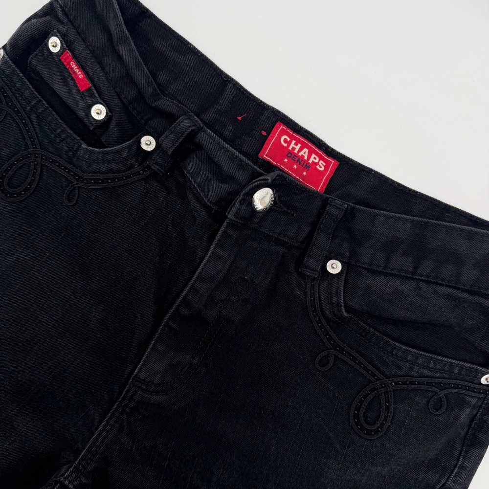 Chaps Denim Jeans Women 28‎ Black Straight Leg Beaded Western Embroidery